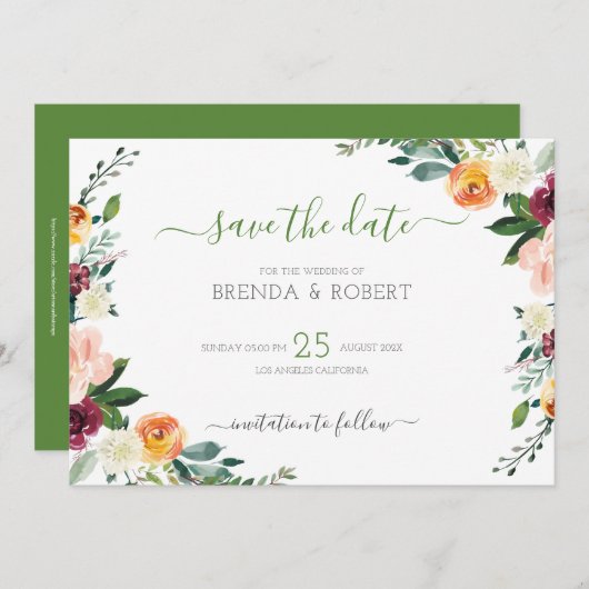 Farbige Blume Save The Date (Vorne/Hinten)