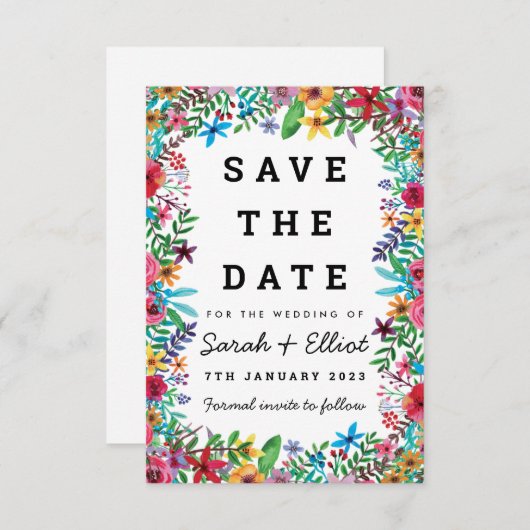 Farbige Blume Save the Date Karte (Vorne/Hinten)