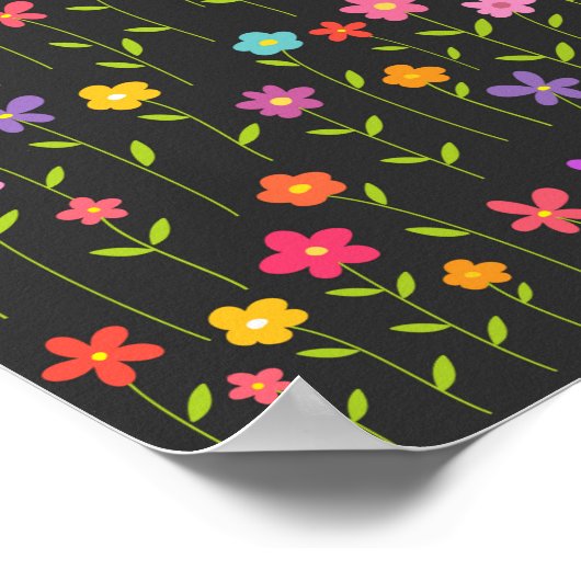 Farbige Blume schwarz Poster (Ecke)