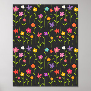 Farbige Blume schwarz Poster