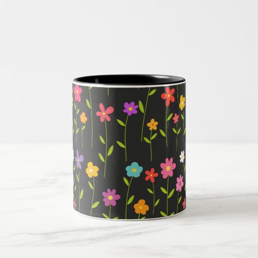 Farbige Blume schwarz Zweifarbige Tasse (Mittel)