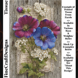 Farbige Blume, Spitzen, rustikales Holz DS5L Decou Seidenpapier