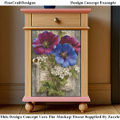 Farbige Blume, Spitzen, rustikales Holz DS5L Decou Seidenpapier