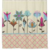 Farbige Blume über beige Streifen Duschvorhang (Vorderseite)