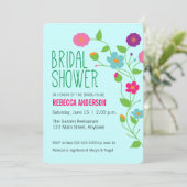 Farbige Blume und Blätter Brautparty Einladung (Stehend Vorderseite)