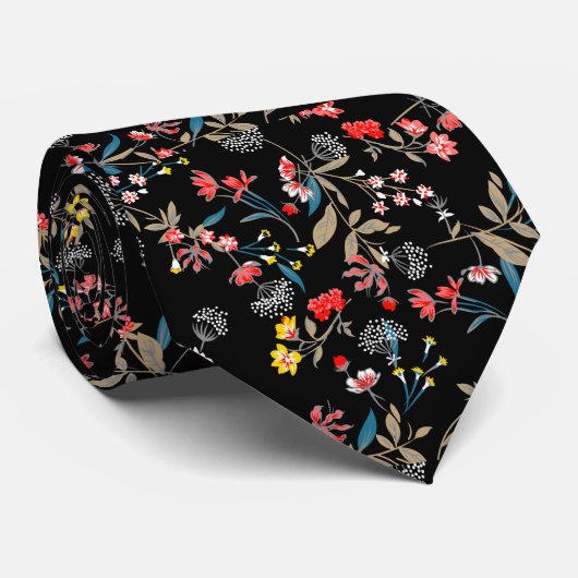 Farbige Blume und Blätter Muster Hochzeit Krawatte (Gerollt)