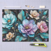 Farbige Blume und Blätter, schwarzer Hintergrund I Seidenpapier (Handwerk)