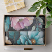 Farbige Blume und Blätter, schwarzer Hintergrund I Seidenpapier (Geschenk)