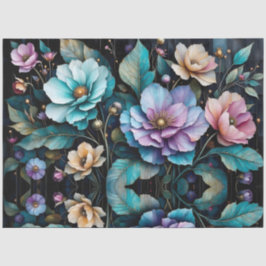 Farbige Blume und Blätter, schwarzer Hintergrund Seidenpapier