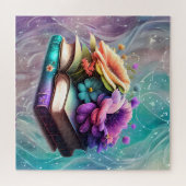 Farbige Blume und Bücher Puzzle (Horizontal)