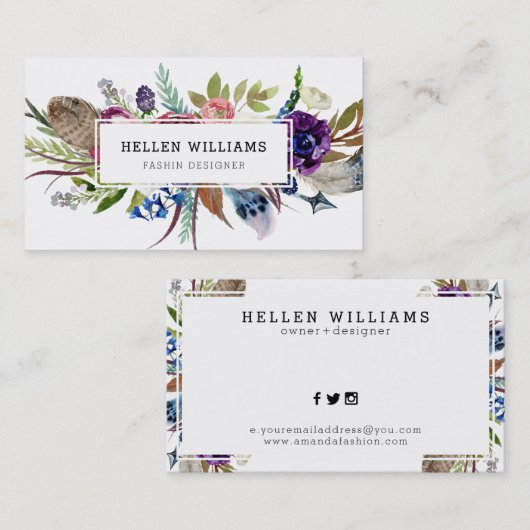 Farbige Blume und Federn Visitenkarte (Vorne/Hinten)