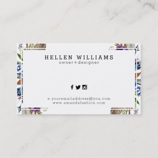 Farbige Blume und Federn Visitenkarte (Rückseite)