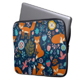 Farbige Blume und Füchse Retro Muster Laptopschutzhülle (Vorderseite Links)