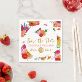 Farbige Blume und Gold Glitzer Save the Date Serviette (Beispiel)