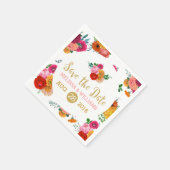 Farbige Blume und Gold Glitzer Save the Date Serviette (Ecke)