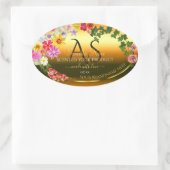 Farbige Blume und Initialen des Orange Product Lab Ovaler Aufkleber (Tasche)