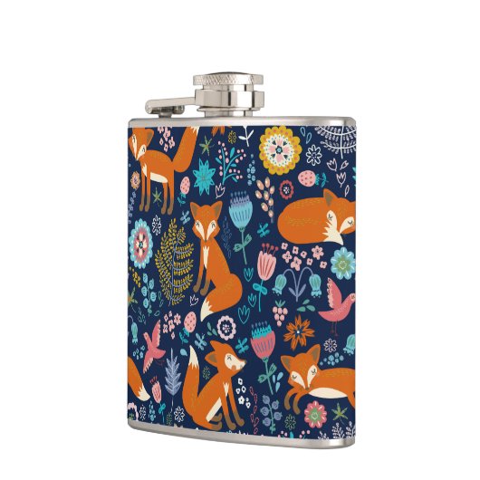 Farbige Blume und Niedliche Füchse Flachmann (Links)