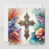 Farbige Blume und Osterkreuz Feiertagskarte (Vorderseite)