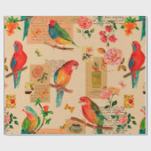 Farbige Blume und Papageienmuster Geschenkpapier (Flach)