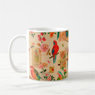 Farbige Blume und Papageienmuster Kaffeetasse