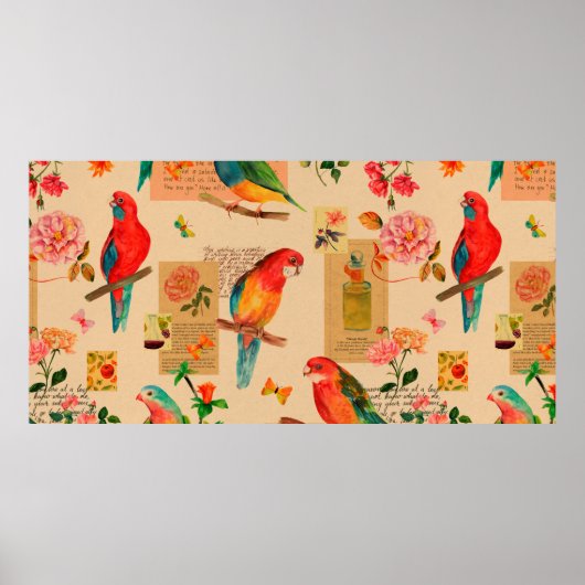 Farbige Blume und Papageienmuster Poster (Vorne)