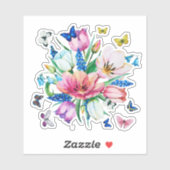 Farbige Blume und Schmetterlinge Aufkleber (Blatt)