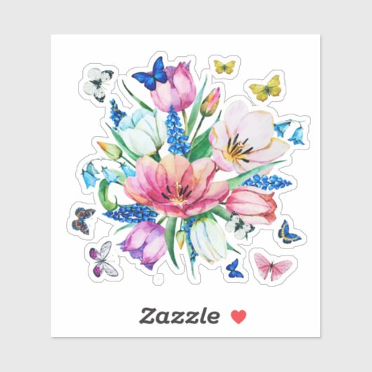 Farbige Blume und Schmetterlinge Aufkleber (Blatt)