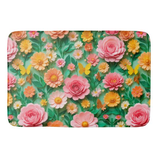 Farbige Blume und Schmetterlinge Badematte (Vorderseite)