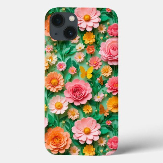 Farbige Blume und Schmetterlinge Case-Mate iPhone Hülle (Rückseite)