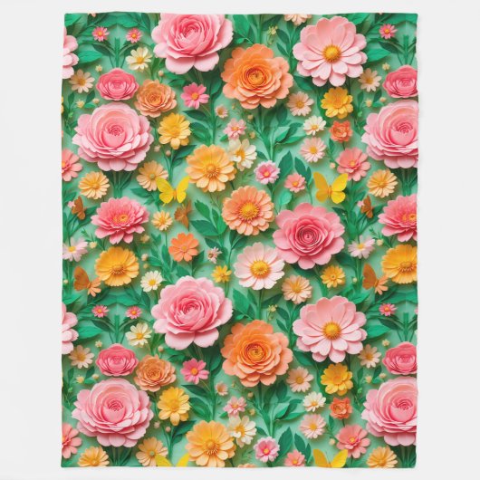 Farbige Blume und Schmetterlinge Fleecedecke (Vorderseite)