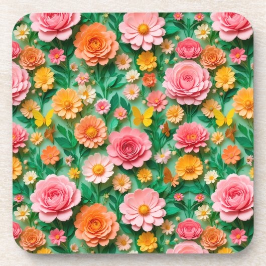 Farbige Blume und Schmetterlinge Getränkeuntersetzer (Vorderseite)