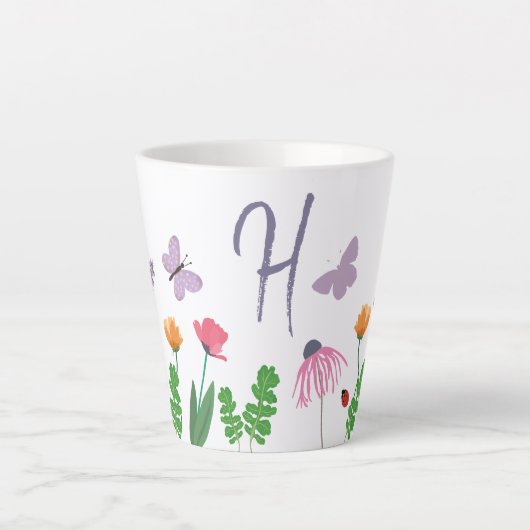 Farbige Blume und Schmetterlinge Monogramm H Milchtasse (Vorderseite)