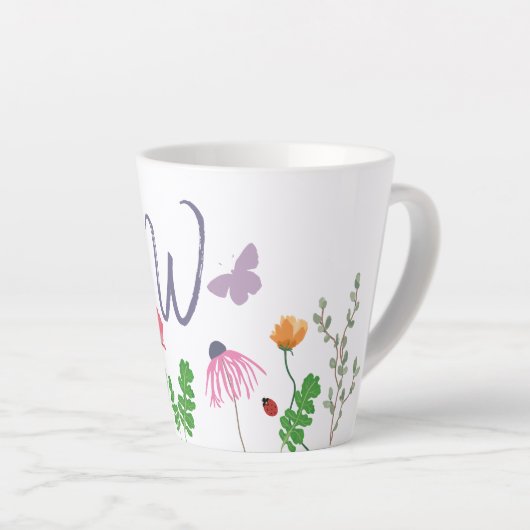 Farbige Blume und Schmetterlinge Monogramm W Milchtasse (Rechte Ecke)