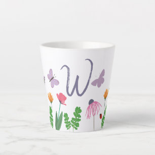 Farbige Blume und Schmetterlinge Monogramm W Milchtasse