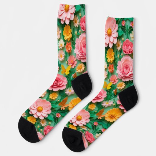 Farbige Blume und Schmetterlinge Socken (Linkes Detail)
