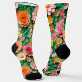 Farbige Blume und Schmetterlinge Socken (Gewinkelt)