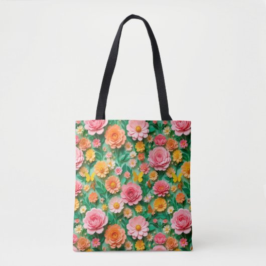 Farbige Blume und Schmetterlinge Tasche (Vorderseite)