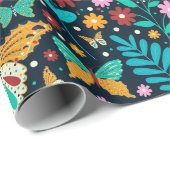 Farbige Blume und Schmetterlingsmuster Geschenkpapier (Rolleneckpunkt)
