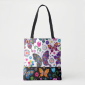 Farbige Blume und Schmetterlingsmuster Tasche (Vorderseite)