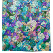 Farbige Blume und Wirbel-Muster Duschvorhang (Vorderseite)