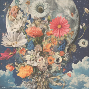 Farbige Blume unter Vollmond Aufkleber