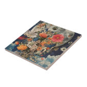 Farbige Blume unter Vollmond Fliese (Seite)