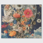 Farbige Blume unter Vollmond Geschenkpapier (Flach)
