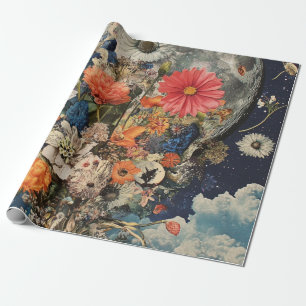 Farbige Blume unter Vollmond Geschenkpapier