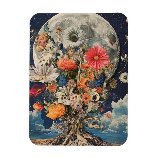 Farbige Blume unter Vollmond Magnet (Vertikal)