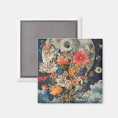 Farbige Blume unter Vollmond Magnet (Vorderseite/Rückseite)