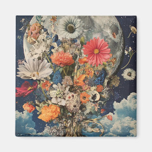 Farbige Blume unter Vollmond Magnet