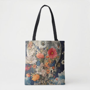 Farbige Blume unter Vollmond Tasche
