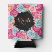 Farbige Blume Wasserfarben Schwarzer Hintergrund Dosenkühler (Vorderseite)