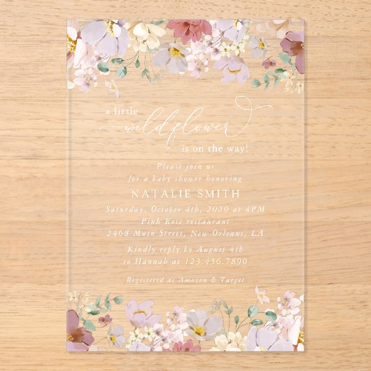 Farbige Blume, Wildblumen, Boho, Babydusche Acryleinladungen (Vorderseite)